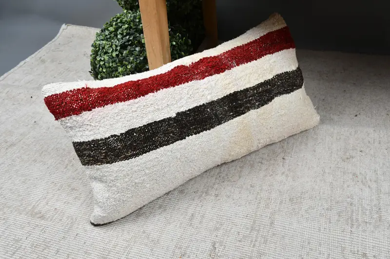 Kilim Pillow, Handmade Kilim Cushion, 12x24 White Pillow, Turkish Kilim Pillow, Southwestern Pillow, Yoga Pillow Sham, Pillow Case - 7