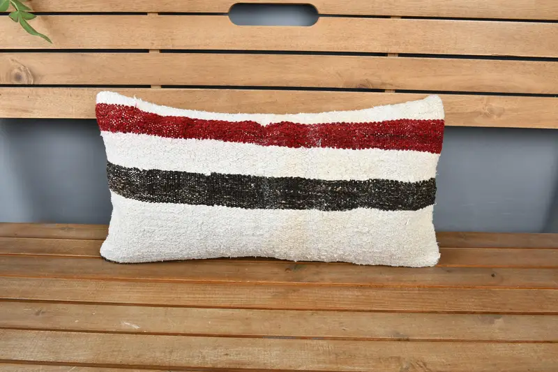 Kilim Pillow, Handmade Kilim Cushion, 12x24 White Pillow, Turkish Kilim Pillow, Southwestern Pillow, Yoga Pillow Sham, Pillow Case - 6