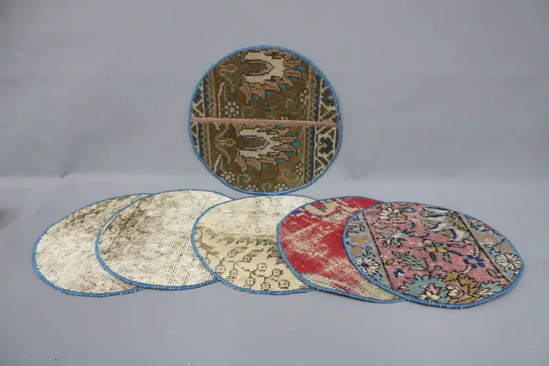 Bohemian Blue & Pink Circle Placemat, Cotton & Wool Art Deco Placemat