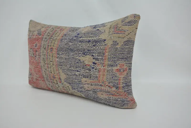 Turkish Pillow, Authentic Pillow, Outdoor Cushion, Antique Pillows, Vintage Kilim Pillow, 16x24 Blue Pillow, Cushion, Farmhouse Cushion Case - 4
