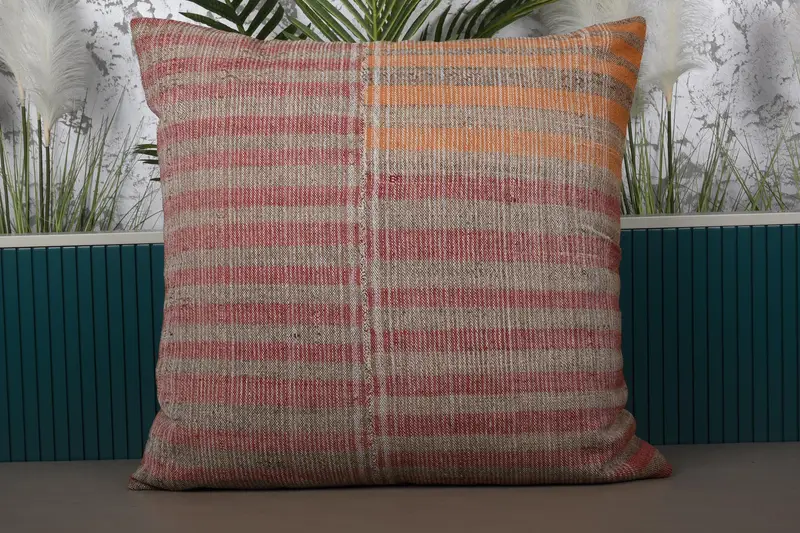 Rot-orangefarbenes Patchwork-Wurfkissen, 32x32 besticktes Kissen