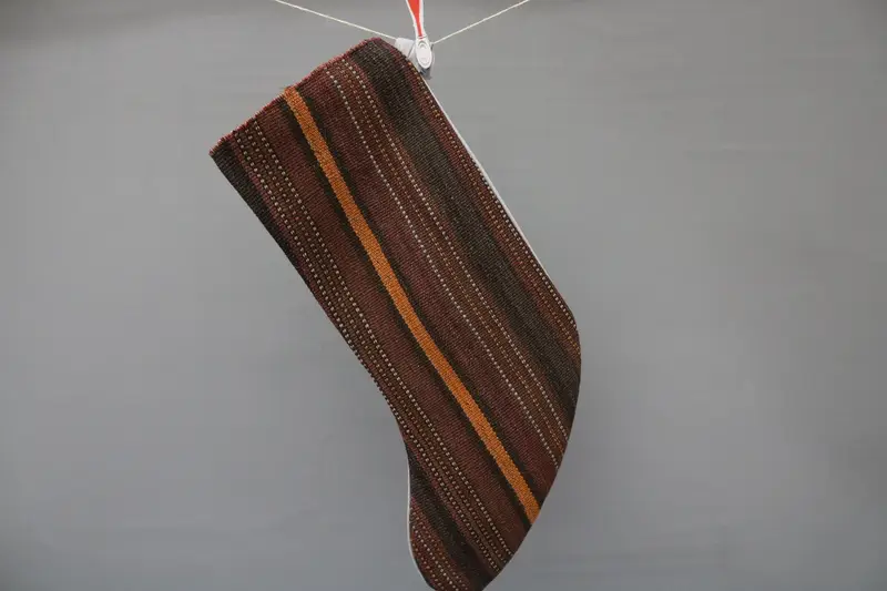 Brown & Black Ornamental Christmas Stocking, Festive Holiday Decor