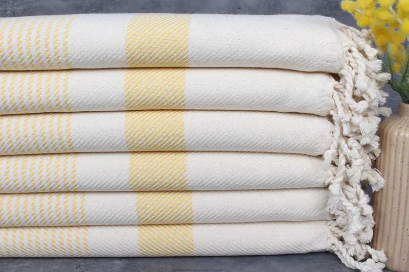 Turkish Beach Towel Organic Cotton Yellow Polka Dot, 40x71 Inches