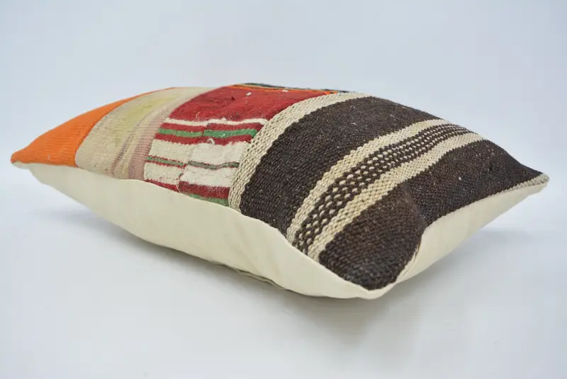 Antique Pillows, Boho Pillow, Ethnical Kilim Rug Pillow, Pillow Sham, 16x24 Orange Pillow Case, Handwoven Pillow Cover Cushion Case - 6