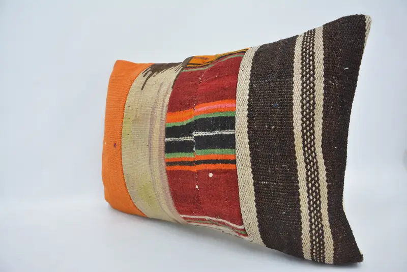 Antique Pillows, Boho Pillow, Ethnical Kilim Rug Pillow, Pillow Sham, 16x24 Orange Pillow Case, Handwoven Pillow Cover Cushion Case - 4