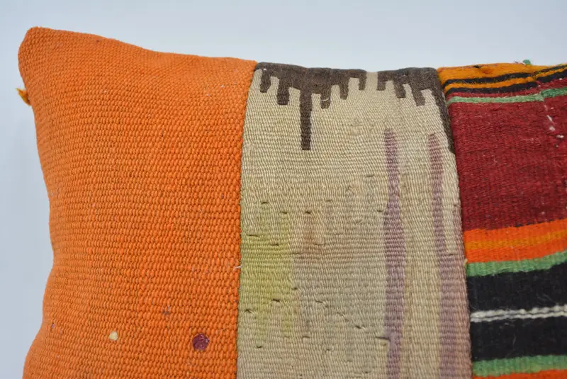 Antique Pillows, Boho Pillow, Ethnical Kilim Rug Pillow, Pillow Sham, 16x24 Orange Pillow Case, Handwoven Pillow Cover Cushion Case - 2