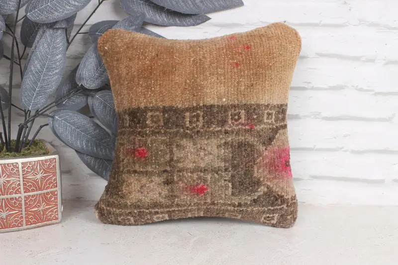 Turkish Kilim Pillow, Turkish Pillow, Antique Pillows, 12x12 Orange Pillow Cover, Wool Kilim Pillow Cushion Case, Ikat Cushion Case, Cushion Cover - 1