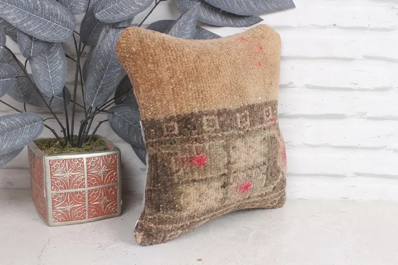 Turkish Kilim Pillow, Turkish Pillow, Antique Pillows, 12x12 Orange Pillow Cover, Wool Kilim Pillow Cushion Case, Ikat Cushion Case, Cushion Cover - 4