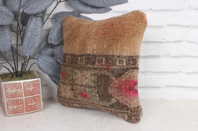 Turkish Kilim Pillow, Turkish Pillow, Antique Pillows, 12x12 Orange Pillow Cover, Wool Kilim Pillow Cushion Case, Ikat Cushion Case, Cushion Cover - 3