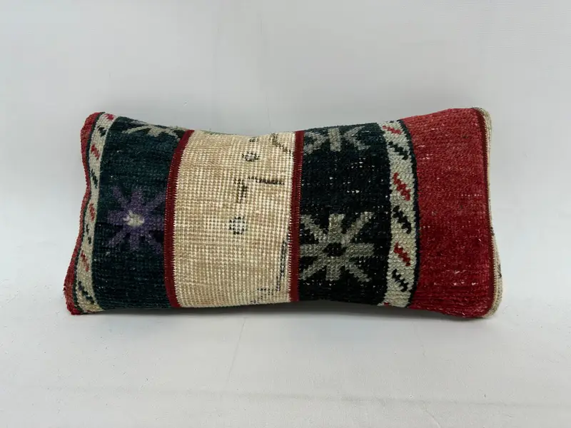 Black & Red Patchwork Throw Pillow, 10x20 Inches Size Pillow - 1