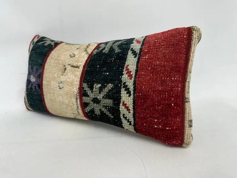 Black & Red Patchwork Throw Pillow, 10x20 Inches Size Pillow - 3