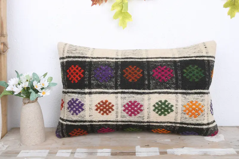 Kilim Pillow Cover, Cushion Case, Floor Pillow Case, Vintage Kilim Pillow, Sofa Pillow, 12x20 White Pillow, Couch Cushion, Antique Pillows - 2