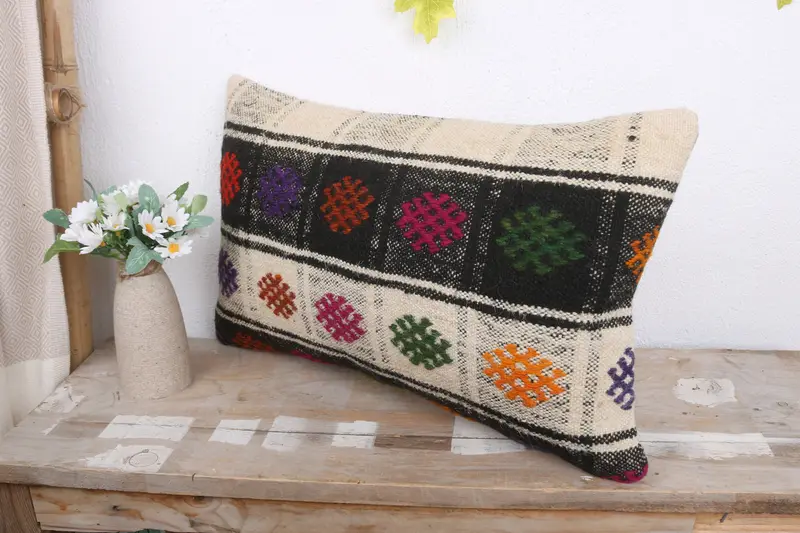 Kilim Pillow Cover, Cushion Case, Floor Pillow Case, Vintage Kilim Pillow, Sofa Pillow, 12x20 White Pillow, Couch Cushion, Antique Pillows - 4