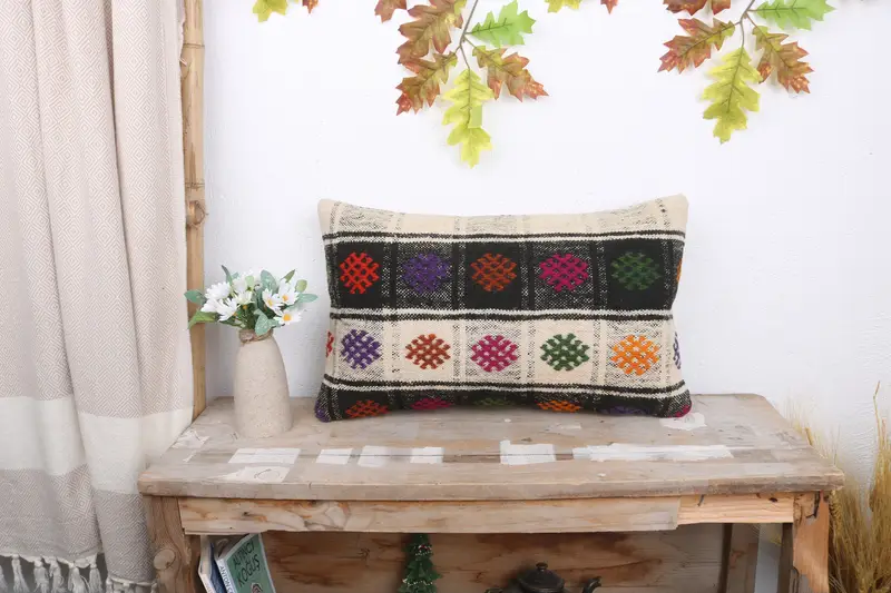Kilim Pillow Cover, Cushion Case, Floor Pillow Case, Vintage Kilim Pillow, Sofa Pillow, 12x20 White Pillow, Couch Cushion, Antique Pillows - 1