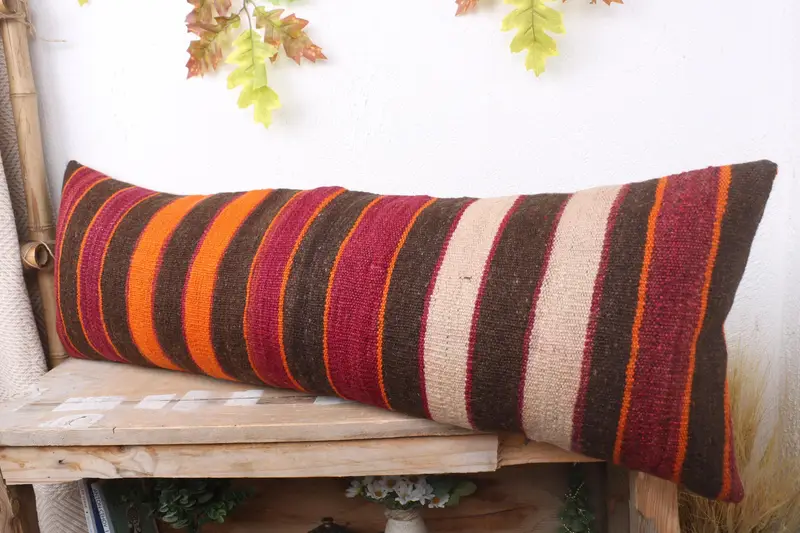 Pillow Cover, Neutral Throw Pillow Cover, 12x36 Red Pillow Case, Kilim Pillow, Turkish Kilim Pillow, Interior Designer Pillow, Oriental Pillow - 4