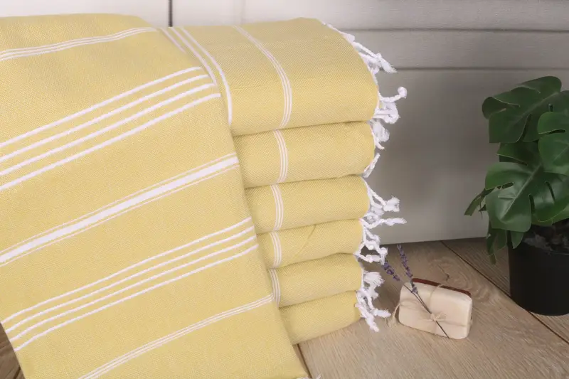 Lemon Green Cotton Towel Striped, 40x71 Inches, Organic Turkish Cotton