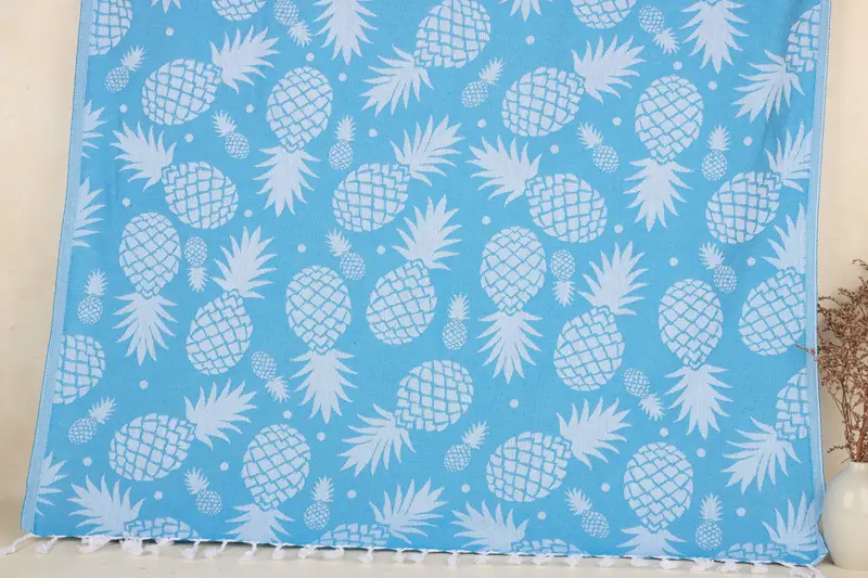 Personalisiertes Ananas-Handtuch aus türkisfarbener Baumwolle, 36 x 71 Zoll