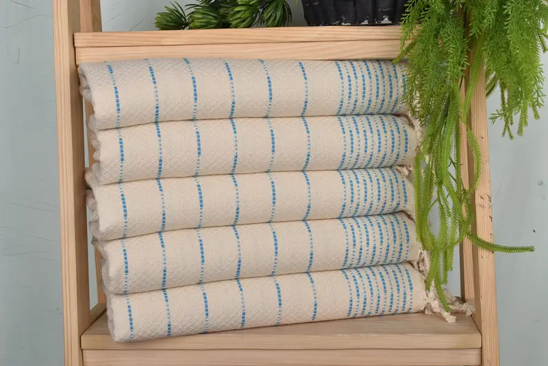 Monogrammed Hand Towel, Turkish Cotton Turquoise Striped, 36x18 Inches