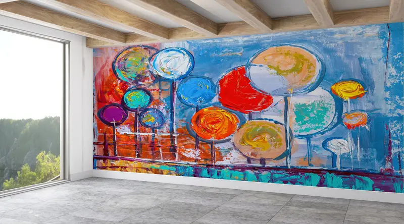 View Wall Art, Abstract Tree Wall Print, Colorful Wall Mural, Landscape Wall Poster, Forest Wall Painting, Modern Wallpaper, - 4