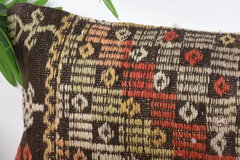 Boho Pillow, Knitted Pillow, Vintage Kilim Throw Pillow, Kilim Pillow, Pillow Sham, 12x36 Red Pillow Case, Handmade Rug Seat Pillow Case - 2