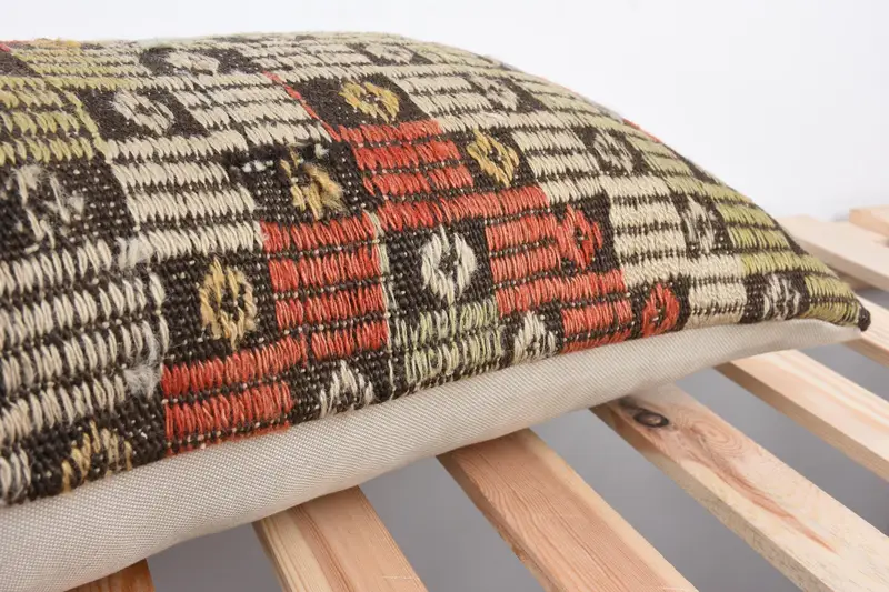 Boho Pillow, Knitted Pillow, Vintage Kilim Throw Pillow, Kilim Pillow, Pillow Sham, 12x36 Red Pillow Case, Handmade Rug Seat Pillow Case - 7
