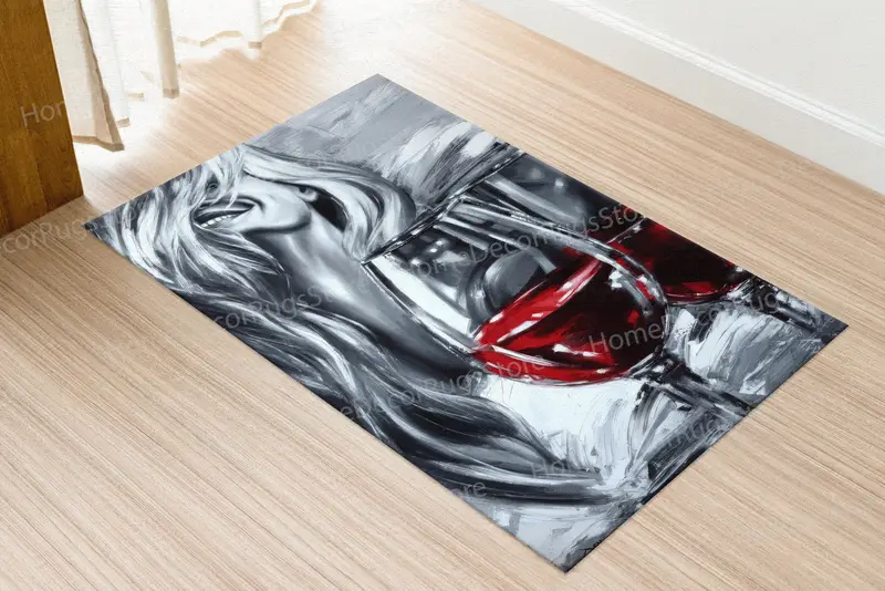 Elegante alfombra estampada: diseño de mujer roja para habitación de niña