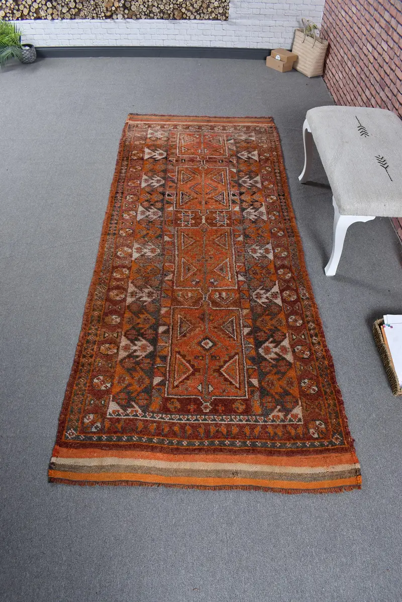 3.6x8.9 ft Vintage Rug, Turkish Area Rug, Orange Moroccan Wool Rug - 1