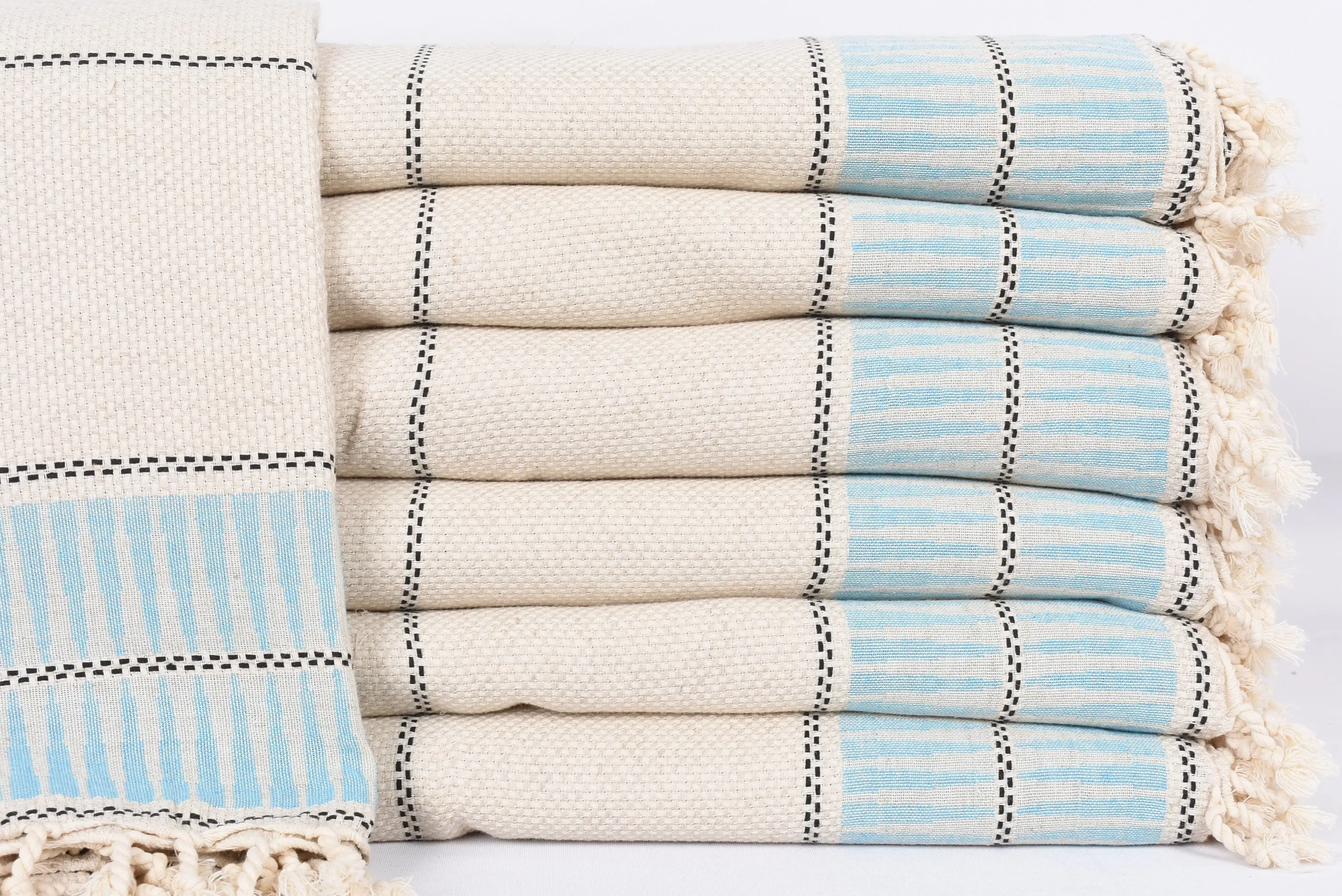 Beach Theme Boho Turquoise Striped Throw Blanket, 103x95 Inches - 1