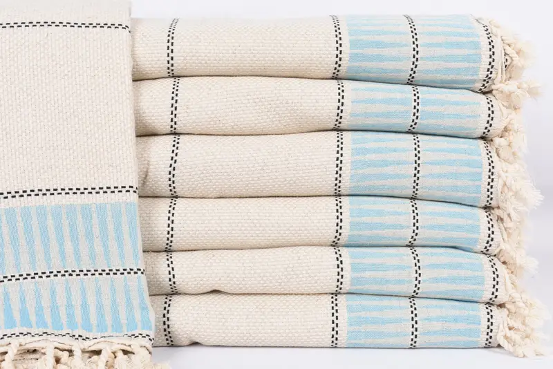 Beach Theme Boho Turquoise Striped Throw Blanket, 103x95 Inches