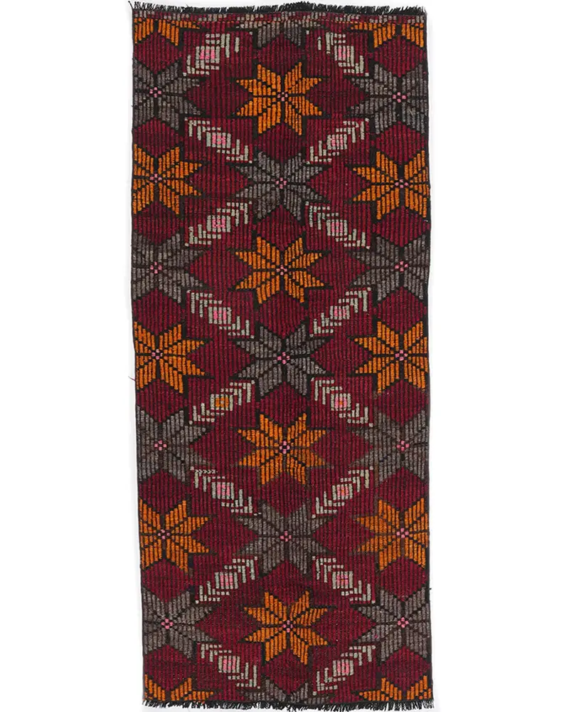 Canlı Kırmızı ve Turuncu Halı, 2,4x5,5 ft Botanik Tasarım