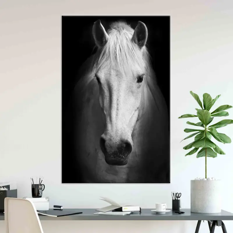 Canvas Wall Art, Office Decor, White Horse Wall Art, Horse Lover Gift, Modern Wall Art, Contemporary Wall Decor, Man Cave Wall Art, - 4