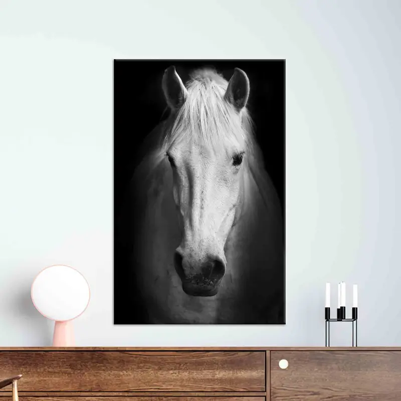 Canvas Wall Art, Office Decor, White Horse Wall Art, Horse Lover Gift, Modern Wall Art, Contemporary Wall Decor, Man Cave Wall Art, - 2