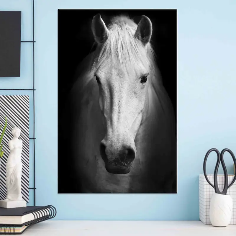 Canvas Wall Art, Office Decor, White Horse Wall Art, Horse Lover Gift, Modern Wall Art, Contemporary Wall Decor, Man Cave Wall Art, - 3