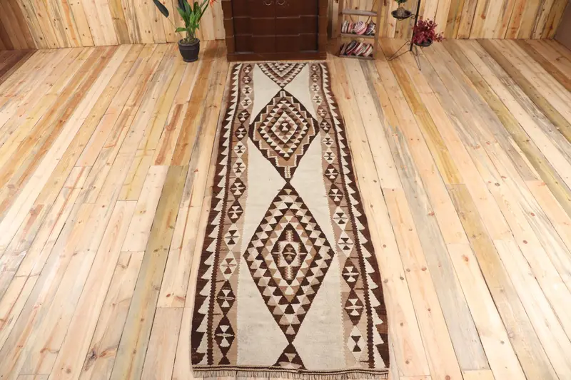 3x10.3 ft Kilim Türk Halısı, Kahverengi Fas Vintage Halı Yün - 1