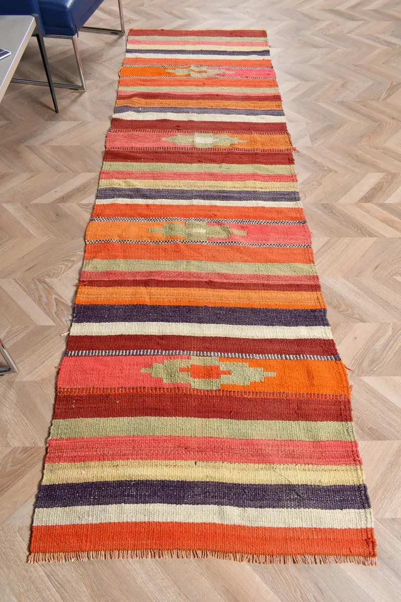 2,6x9,2 ft Teppich, türkischer Läuferteppich, roter Kelim-Blumenteppich - 1