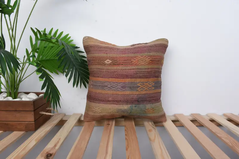 Colorful Pillow, 16x16 Red Cushion Cover, Office Chair Cushion Cover, Boho Pillow, Ethnical Kilim Rug Pillow, Interior Designer Pillow, Cushion Case - 1