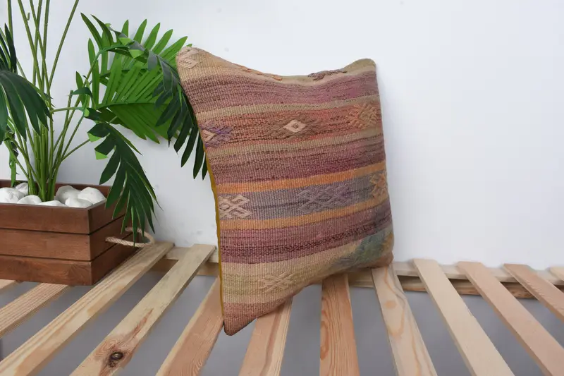 Colorful Pillow, 16x16 Red Cushion Cover, Office Chair Cushion Cover, Boho Pillow, Ethnical Kilim Rug Pillow, Interior Designer Pillow, Cushion Case - 2