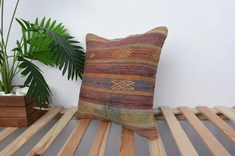 Colorful Pillow, 16x16 Red Cushion Cover, Office Chair Cushion Cover, Boho Pillow, Ethnical Kilim Rug Pillow, Interior Designer Pillow, Cushion Case - 7