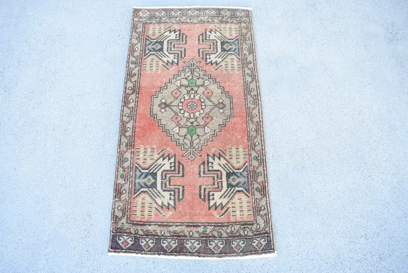 Vintage Türk Halısı 1,7x3,4 ft (52x104 cm), Oushak Turuncu Halı - 1