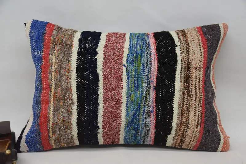 Handwoven Striped Pillow Cover, Embroidered Throw Pillow