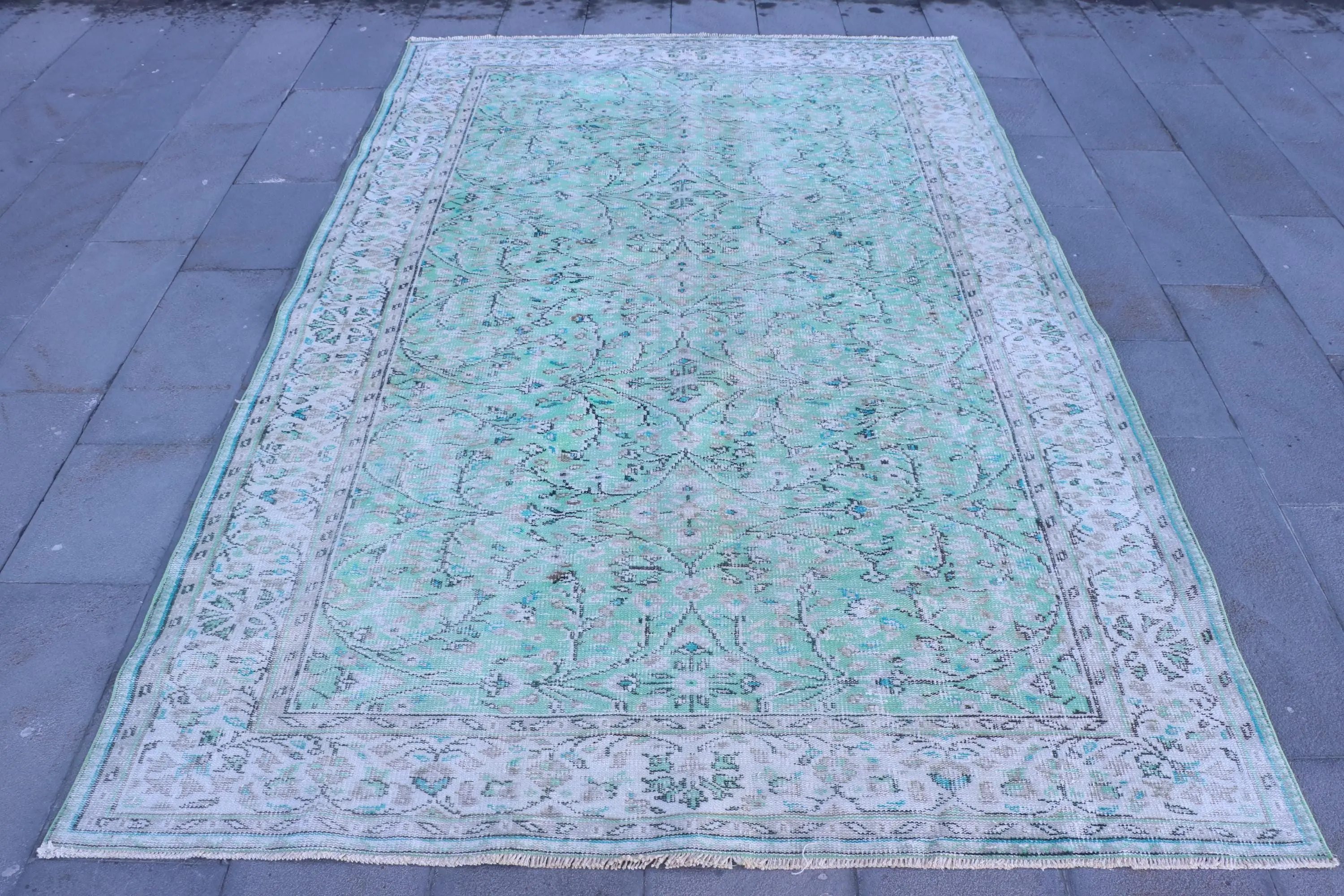 6.2x9.5 ft Türk Halısı, Mavi Hayvan Baskı Vintage Yün Halı - 1