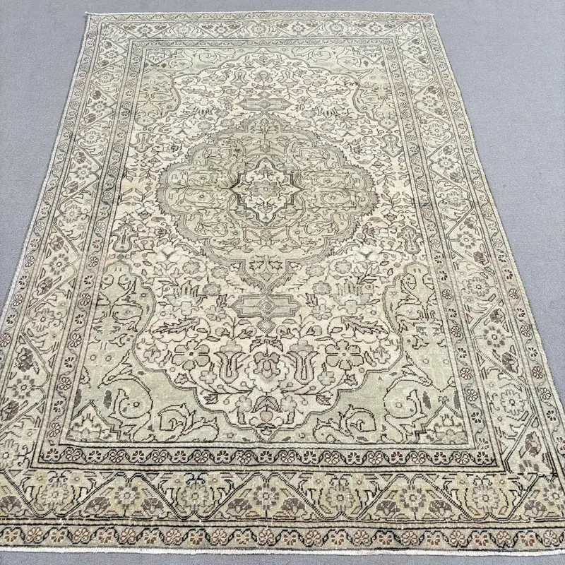 Beige Floral Rug, 0.4x7.2 ft Green Accents