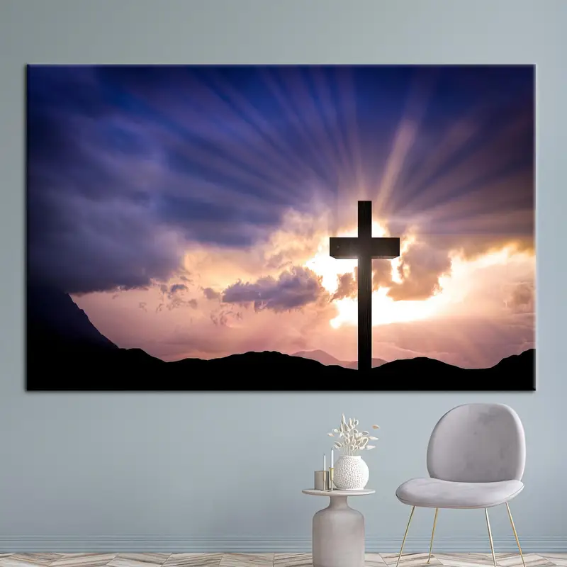 Sunset Jesus Christ Cross Canvas - Spiritual Serenity Art Print
