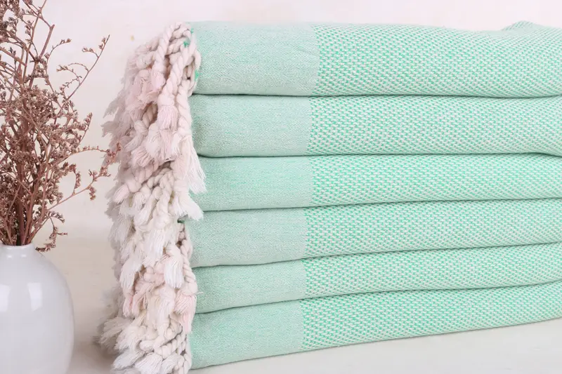 Monogramlı Plaj Havlusu Türk Pamuğu Geometrik, Benetton Yeşil, 40x71 İnç