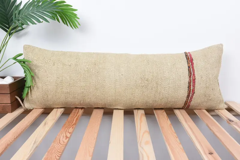 Pillow for Sofa, Handmade Throw Pillow, Kilim Pillow, Hippie Throw Cushion Case, Antique Pillows, Pillow Sham, 12x36 Beige Cushion Cover - 1