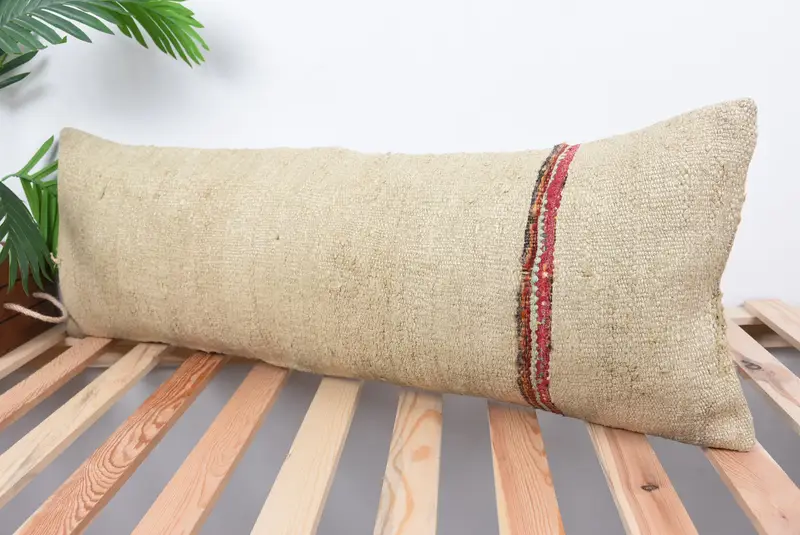 Pillow for Sofa, Handmade Throw Pillow, Kilim Pillow, Hippie Throw Cushion Case, Antique Pillows, Pillow Sham, 12x36 Beige Cushion Cover - 5