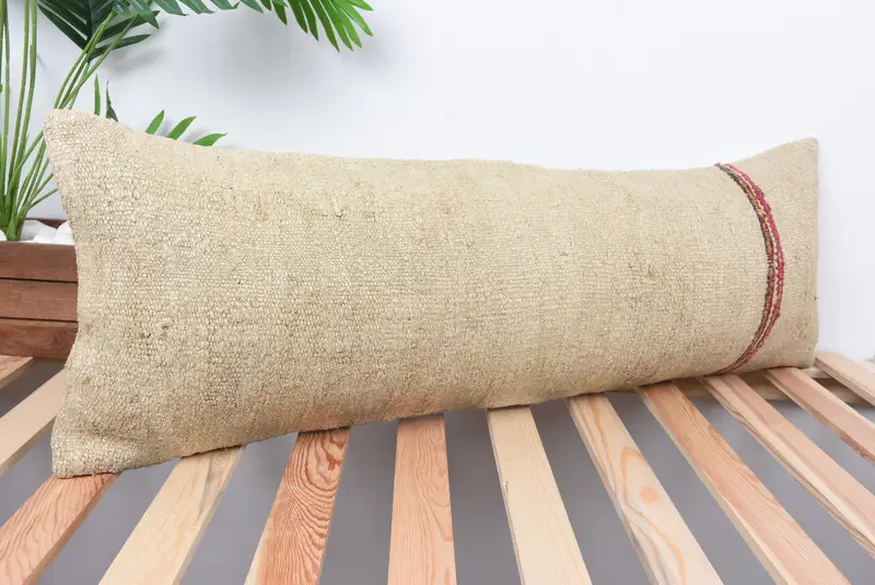 Pillow for Sofa, Handmade Throw Pillow, Kilim Pillow, Hippie Throw Cushion Case, Antique Pillows, Pillow Sham, 12x36 Beige Cushion Cover - 4