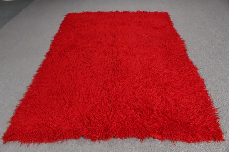 Vintage Türk Alan Halısı 5.2x7 ft (157x214 cm), Kırmızı Çiçekli Oushak Halı - 1