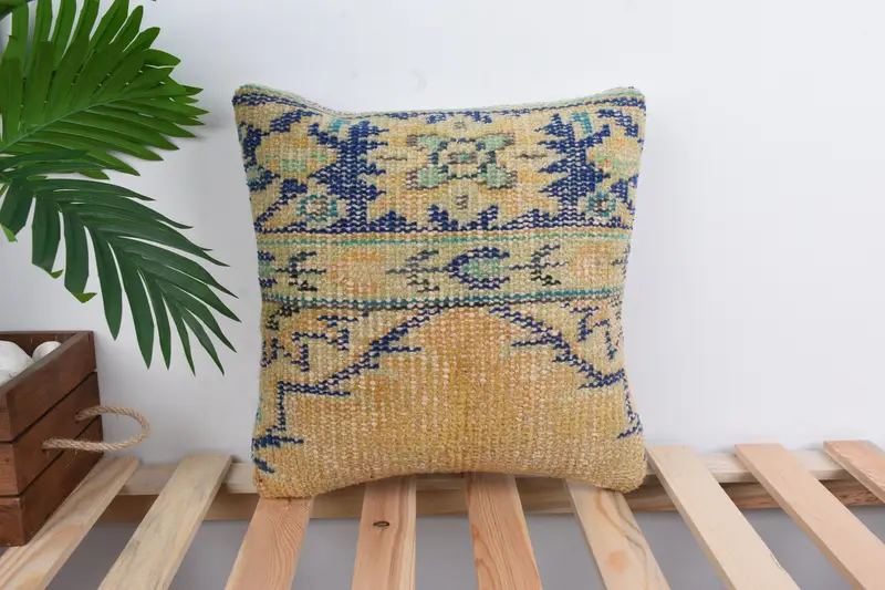14x14 Blue Cushion Case, Turkish Pillow, Nautical Throw Cushion Case, Turkish Kilim Pillow, Cushion Cover, Gift Pillow - 1