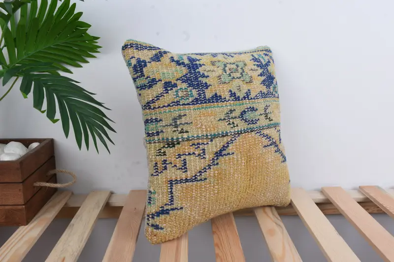 14x14 Blue Cushion Case, Turkish Pillow, Nautical Throw Cushion Case, Turkish Kilim Pillow, Cushion Cover, Gift Pillow - 4